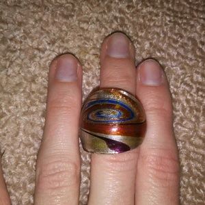 Swirled glass dome ring